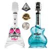 Rock N Roll Tequila Combo 750 ML bottles featuring Cristalino Reposado and Silver varieties, showcasing unique guitar-shaped designs and award badges.
