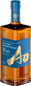 AO Suntory World Whisky 700ml bottle showcasing blended whiskies from five regions with blue label and gold lettering