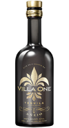 Villa One Anejo Tequila 750ml bottle with dark amber liquid, featuring a gold logo.