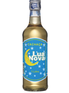 Cachaca Lua Nova 1L bottle with blue label featuring crescent moon and stars, aged in umburana vats.