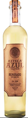 Azteca Azul Reposado Tequila 750 ML bottle, 100% blue agave, Jalisco, Mexico.