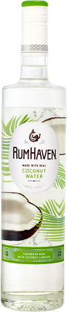 Rumhaven Caribbean Rum with Coconut Liqueur 1L bottle with tropical coconut design