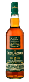 Bottle of GlenDronach 15 Year Revival Single Malt Scotch Whisky 750 ML with classic label and amber hue