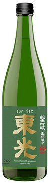 "Toko Brewery Sun Rise Dewasansan Junmai Ginjo Sake 720 ML bottle – premium Japanese sake with delicate aromas and a smooth, crisp finish"