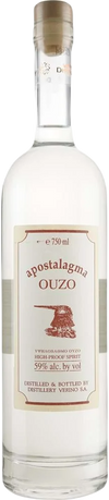 Verino Ouzo Apostalagma Liqueur 750 ML bottle with clear liquid and detailed label.