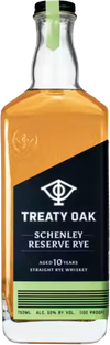 Treaty Oak 10 Years Old Schenley Reserve Rye Whiskey bottle, 750 ML, aged Canadian rye, 100 proof.