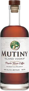Mutiny Island Vodka bottle with Puerto Rican coffee flavor, 750 ml.