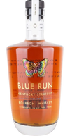 Blue Run High Rye Bourbon Whiskey 750 ML bottle with butterfly label and amber bourbon inside
