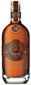 Bacoo Rum 12 Year Old Dominican Rum bottle with intricate label design.