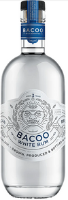 Bacoo Rum 3 Year Old White Rum 750 ML bottle with silvery straw hue, aged in oak barrels, featuring notes of coconut, mango, and candied lime.