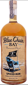 Blue Chair Bay Premium Blend Spiced Rum 1.75 L bottle with tropical design and amber color.