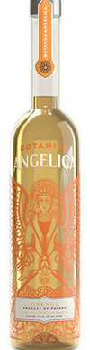 Botanika Angelica Amaro Liqueur 750 ML bottle with intricate orange design, showcasing a blend of natural herbs and spices.