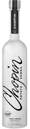 Chopin Potato Vodka 1L bottle with creamy and earthy taste, ideal for vodka martinis.