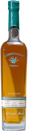 Compoveda Tequila Reposado 750ml bottle with amber hue, featuring blue agave labeling and teal cap.
