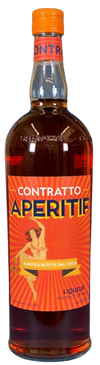 Contratto Aperitif Liqueur 1L bottle with vibrant orange label and cap, premium Italian citrus herbal liqueur for cocktails and aperitivo.
