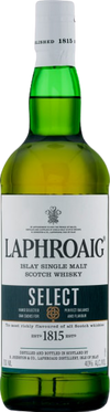 Laphroaig Single Malt Scotch Select 750 ml bottle with green glass and distinctive labeling.