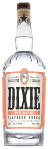 Dixie Vodka Peach Flavored Vodka 1 L bottle with ripe peach infusion.