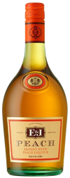 E and J Peach Brandy 750 ML bottle with golden peach brandy and orange cap
