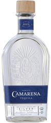 Familia Camarena Silver Tequila bottle with blue label, 100% Blue Agave, 1L.
