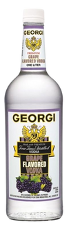 Georgi Grape Flavored Vodka 1 L bottle with grape imagery on label.