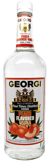 Georgi Peach Flavored Vodka 1L bottle with peach illustration and premium label