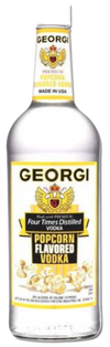 Georgi Premium Vodka 1L bottle with popcorn flavor label, smooth and versatile vodka made in the USA