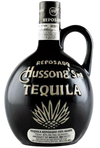 Hussongs Reposado Tequila 750ml in black clay jug with agave graphics.