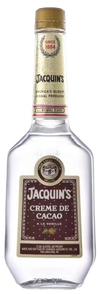 Jacquins Creme De Cacao White 750 ML bottle, clear chocolate liqueur with vanilla hint.