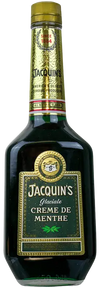 Jacquins Creme De Menthe Green 750 ML bottle with vibrant green color, known for refreshing mint flavor.