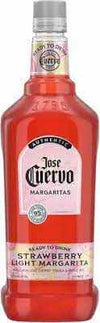 Jose Cuervo Authentic Strawberry Light Margarita 1.75 L bottle with red liquid and label.