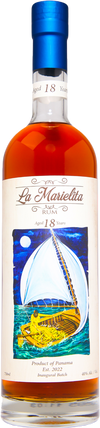 La Marielita 18 Years Old Rum bottle with colorful sailboat label.