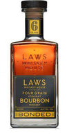 Laws Whiskey House 6 Years Old Four Grain Straight Bonded Bourbon Whiskey 750 ML bottle with label and amber bourbon inside