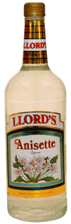 Llords Anisette Liqueur 1L bottle with label featuring floral design, sweet anise flavor.
