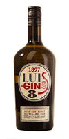 Luis Gin 8 Gin 750 ML bottle with aromatic notes of juniper, black pepper, and candied lemon peel.