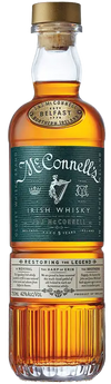 Mcconnells Irish Whiskey 750 ML bottle with green label and gold cap.