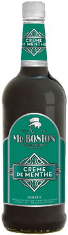 Mr. Boston Crème de Menthe Green 1 L vibrant mint liqueur bottle with green label.