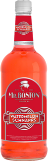 Mr. Boston Watermelon Schnapps 1L bottle with bright red label and vibrant watermelon liqueur inside