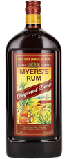 Myerss Original Dark Rum 1.75 L bottle with label featuring Jamaican scenery and barrels.