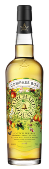 Compass Box Orchard House Blended Malt Scotch Whiskey 750ml bottle with vibrant fruit-themed label.