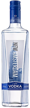 New Amsterdam No.525 Vodka 80 1L bottle with cityscape design.