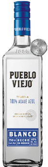 Pueblo Viejo Blanco Tequila 1 L bottle, made with 100% agave at San Matias distillery.