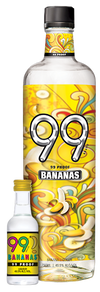 99 Brand Bananas Liqueur 750 ML bottle with vibrant banana-themed artwork.