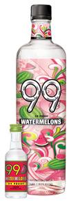 99 Brand Watermelons Liqueur 750ML bottle with vibrant watermelon design.