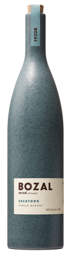 Bozal Sacatoro Reserva Artesanal Mezcal 750 ML bottle with blue-gray textured ceramic finish and cork top.