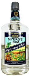Myerss Platinum White Rum 1.75 L bottle with label displaying Jamaican sugarcane imagery.