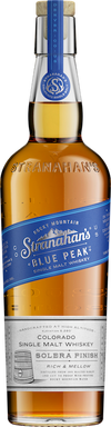 Stranahans Blue Peak Single Malt Whiskey bottle, 750 ML, with blue label and Solera finish.
