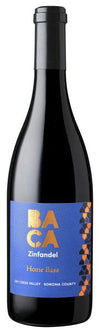 BACA Home Base Zinfandel 2019 wine bottle, blue label.