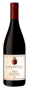 Laetitia Estate Pinot Noir 2021 bottle with red cap and label featuring the winery's crest.
