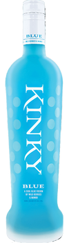 Kinky Beverages Blue Liqueur 750 ML bottle with vibrant blue hue, showcasing its wild berry and mango fusion, ideal for tropical cocktails.