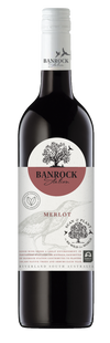 Banrock Station Merlot 750 ML wine bottle with label showing vineyard illustration.
